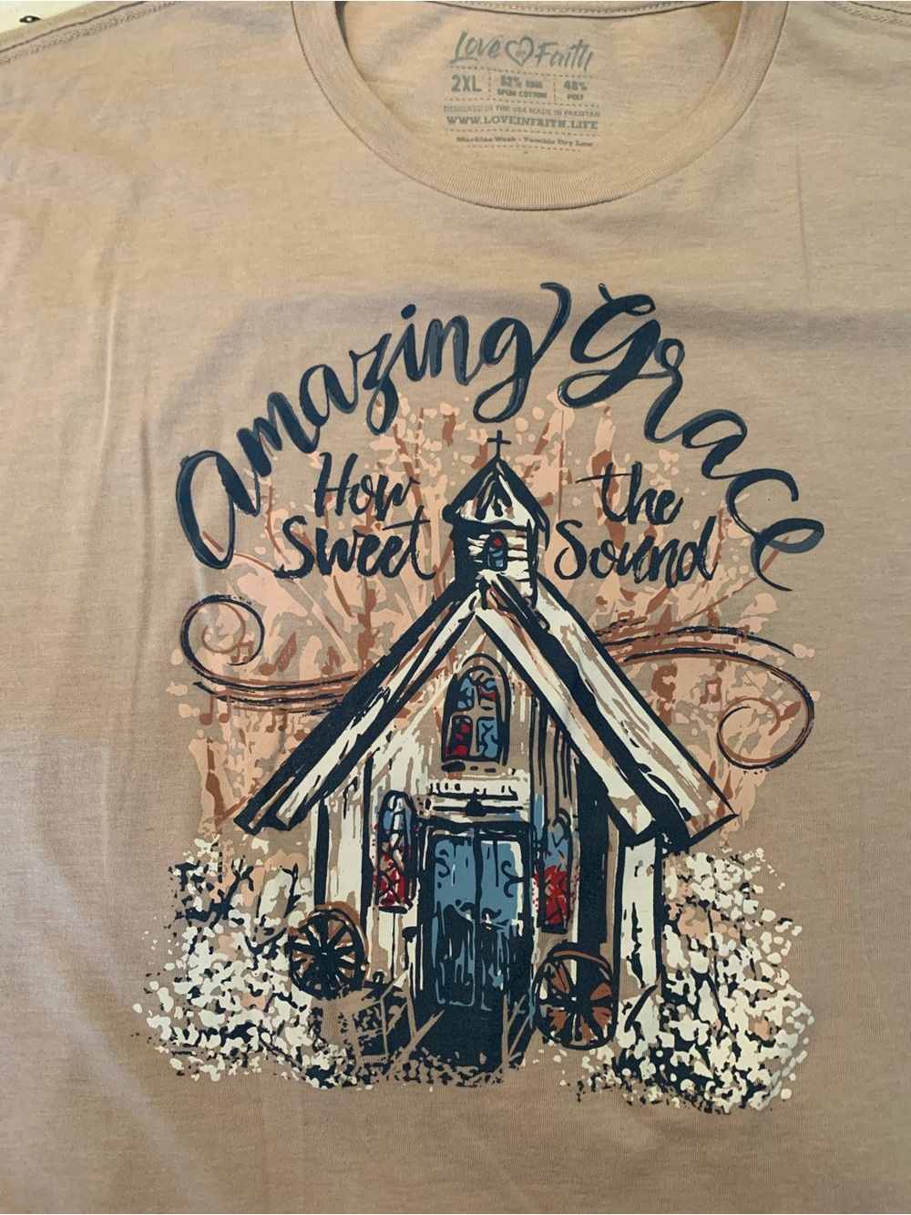 Amazing Grace Church Graphic Tee - Beige with Navy & Brown